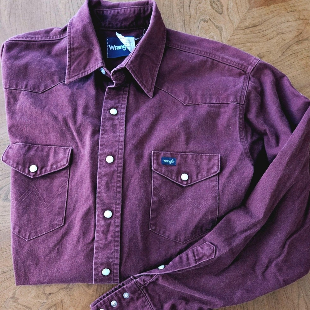 Wrangler Western Shirt Mens 17x36 Eggplant Purple Pearl Snap Cowboy VTG Cotton